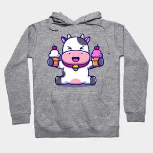 Cute Cow Holding Ice Cream Cartoon Hoodie